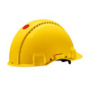 Safety helmet, Uvicator, ratchet adjustment, without ventilation, 440 V dielectric, plastic sweat band, yellow